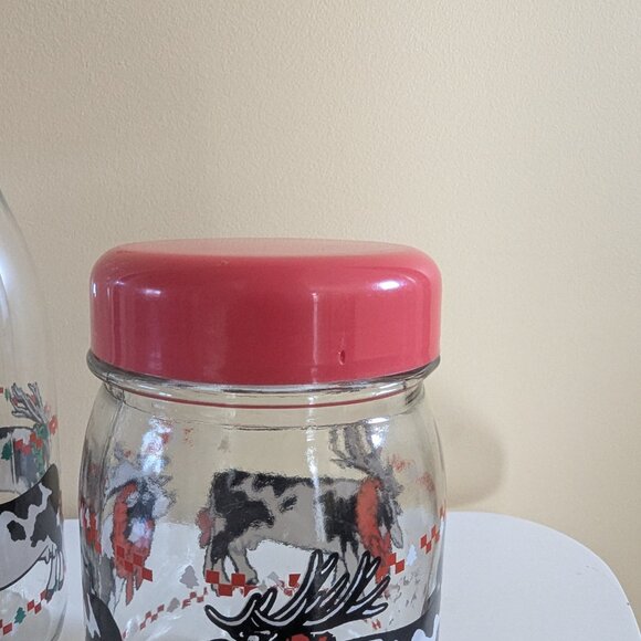 CHRISTMAS COW VINTAGE GLASS JUG & JAR SET - Picture 3 of 3
